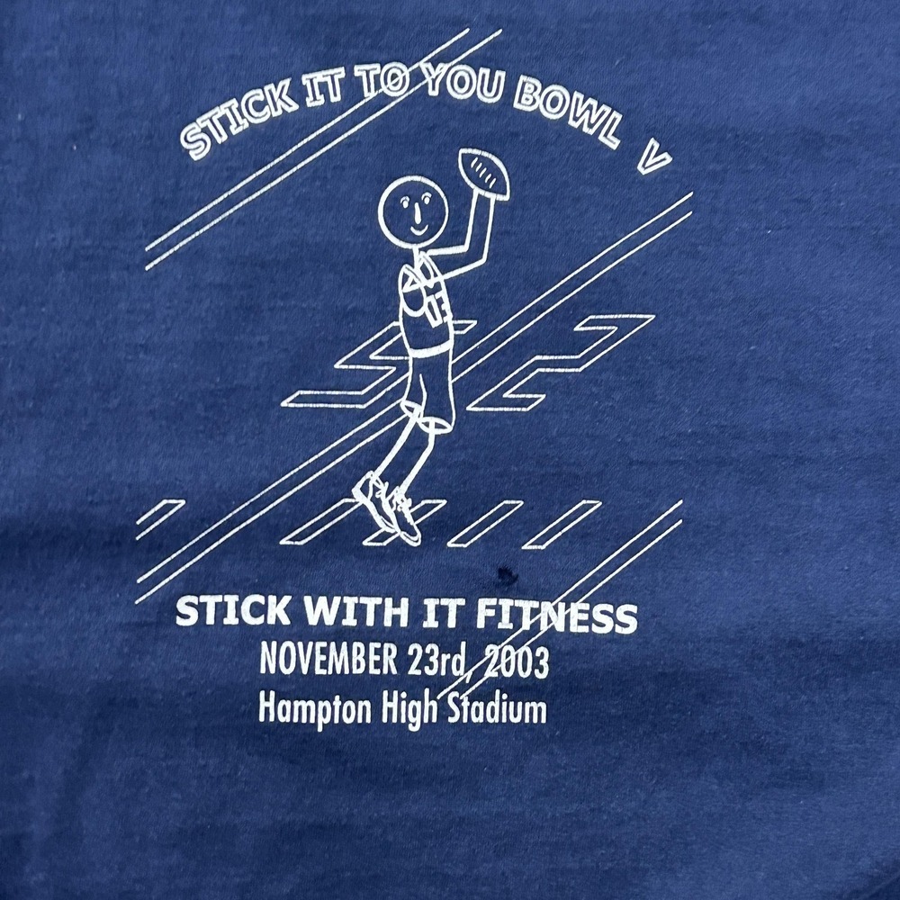 Vintage Stick With It‎ Fitness Shirt Mens XL Blue 2003 Football Hampton 2000s - Picture 5 of 8